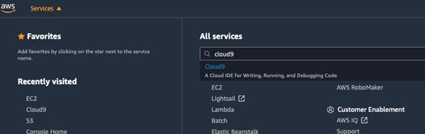 AWS console All Services
