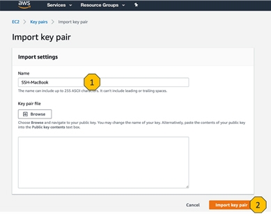 AWS-console-Import-key-pair